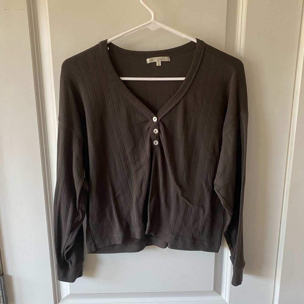 Z Supply Women's Long Sleeve Top size XS Dusk Pointelle Vintage Black Gray